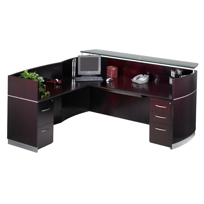 Mayline Wood Veneer Napoli L Shape Reception Desk With Frosted